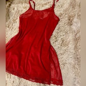Victoria’s Secret Red Sheer Lace Detail Slip Dress